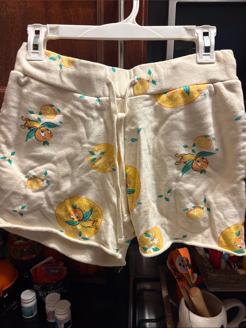 Orange bird pajama shorts